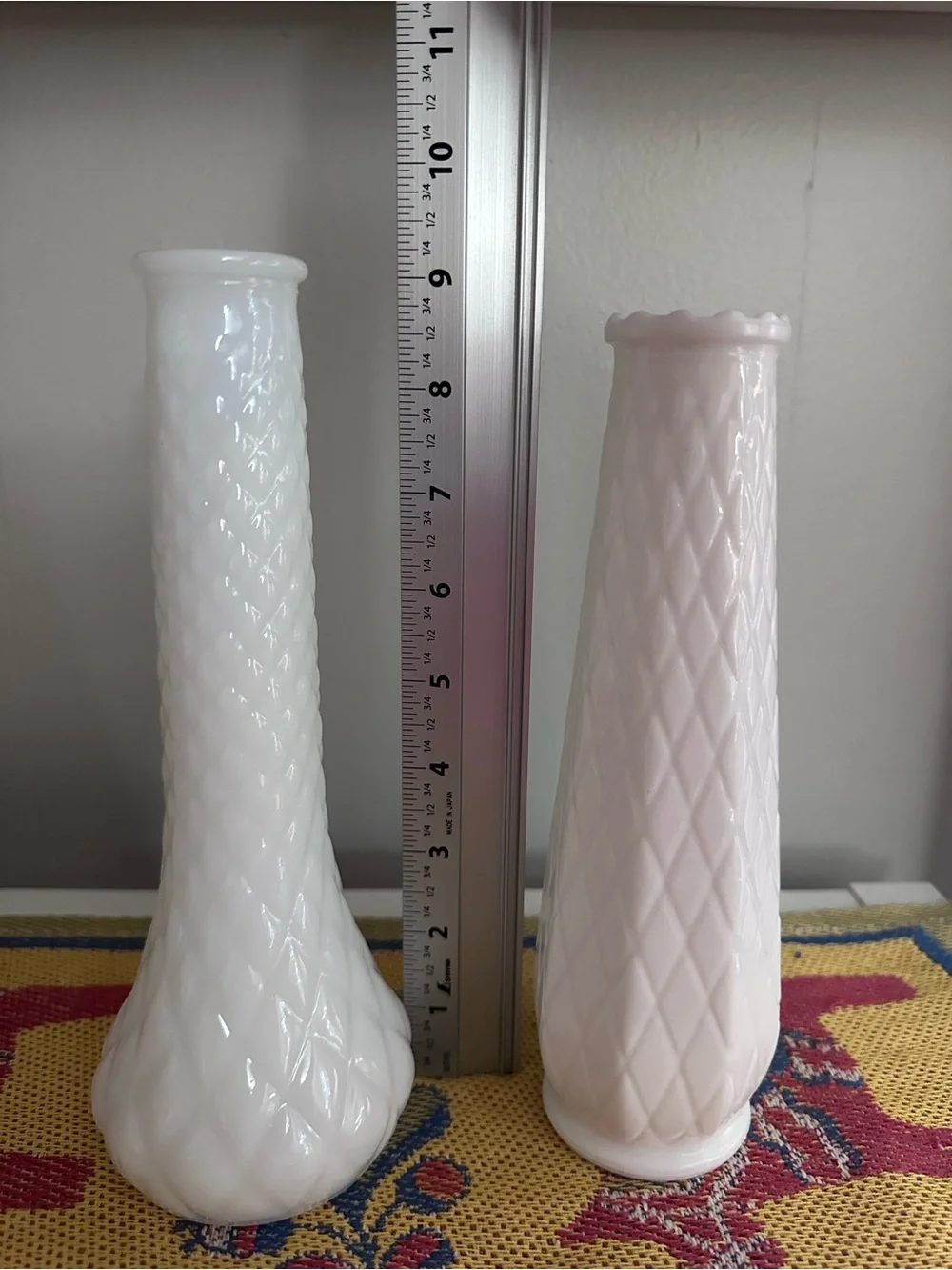 Pair Vintage Milk Glass Bud Vases - Excellent Condition
